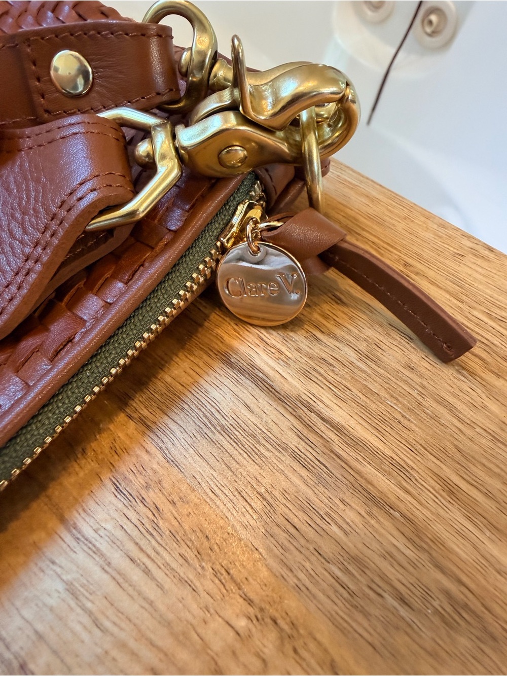 Clare V moyen messenger crossbody bag - Hazelnut Woven Zig-Zag NWT $525 - Picture 9 of 9